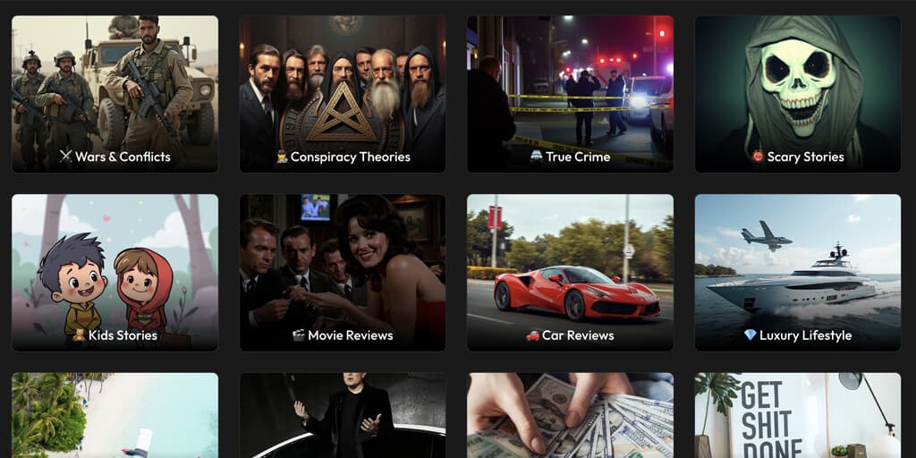 Faceless video categories on AutoFeed.ai