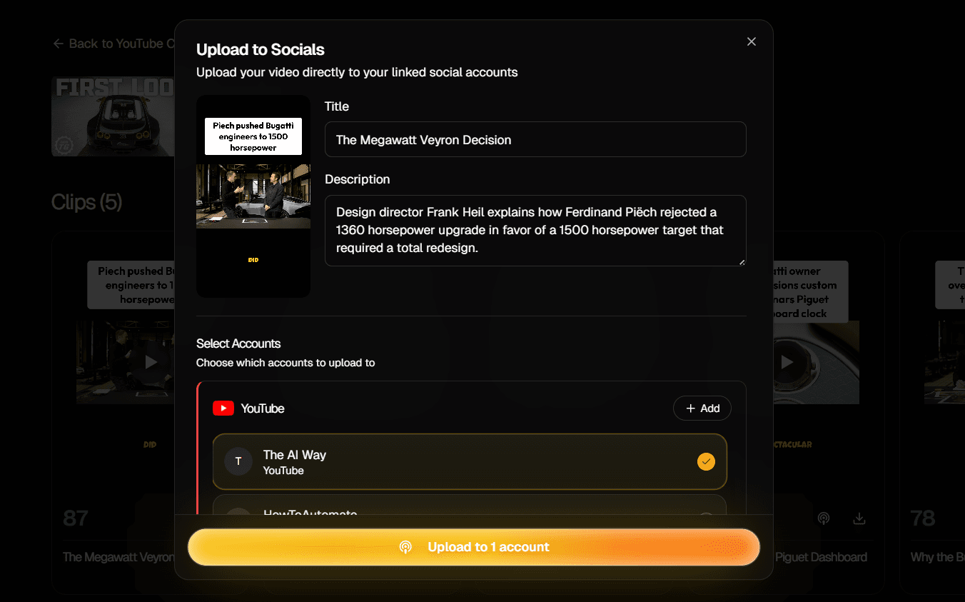Publish clips to TikTok and YouTube Shorts