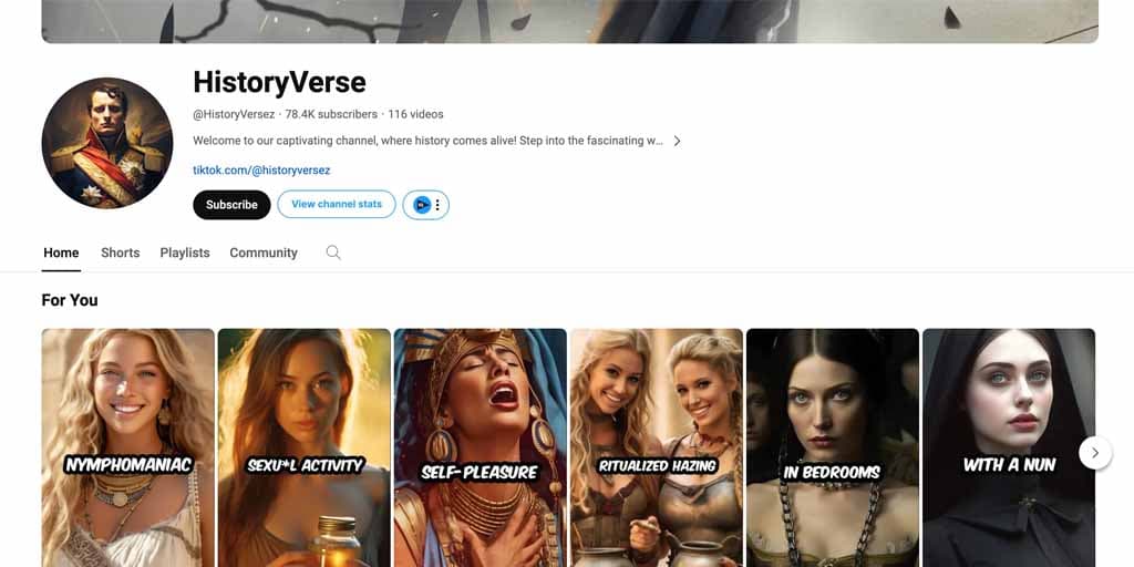 History Verse faceless YouTube channel created with a tool similar to AutoFeed