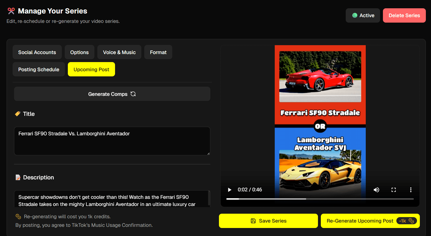 Series management interface